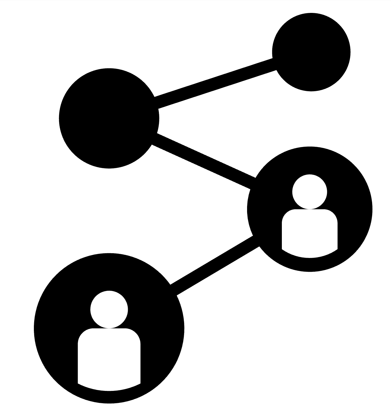 Dots connected to each other with lines, the largest two have people shapes.